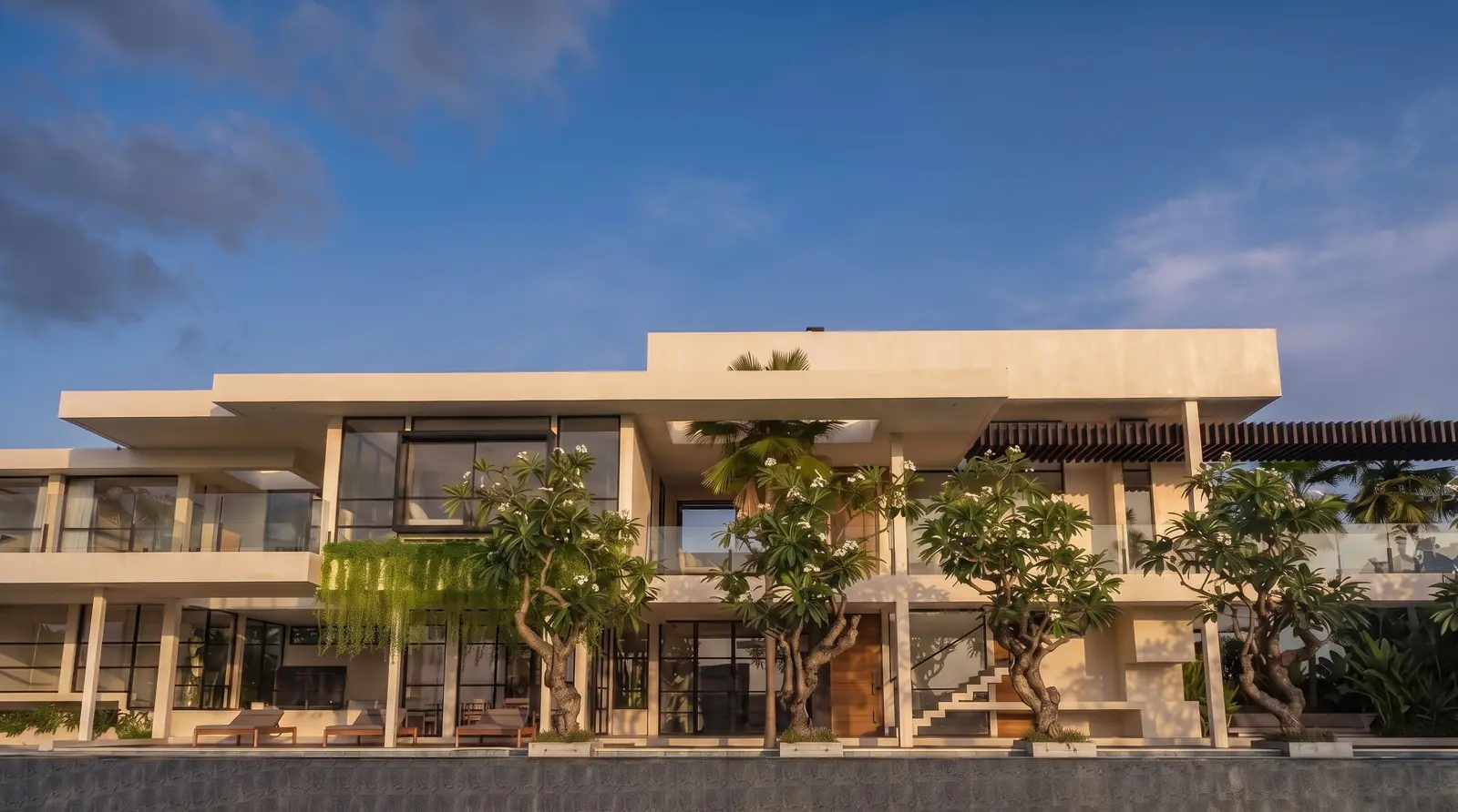 Front Facade · Frangipani Trees & Entry Stairs